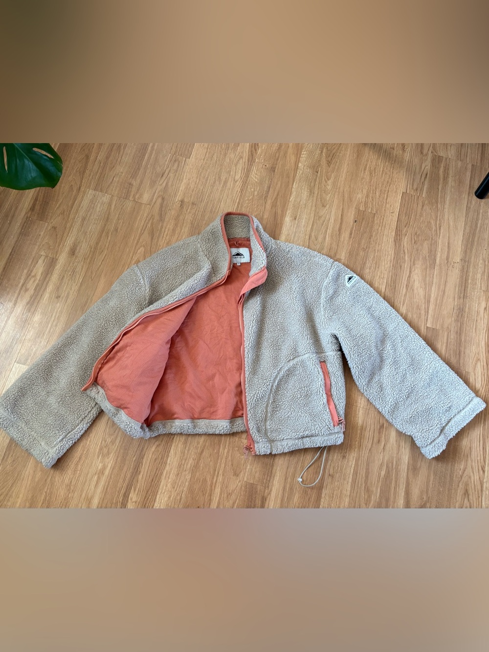 Penfield Sherpa Teddy Fleece Zip-Up Jacket Oatmeal Coral Sz S